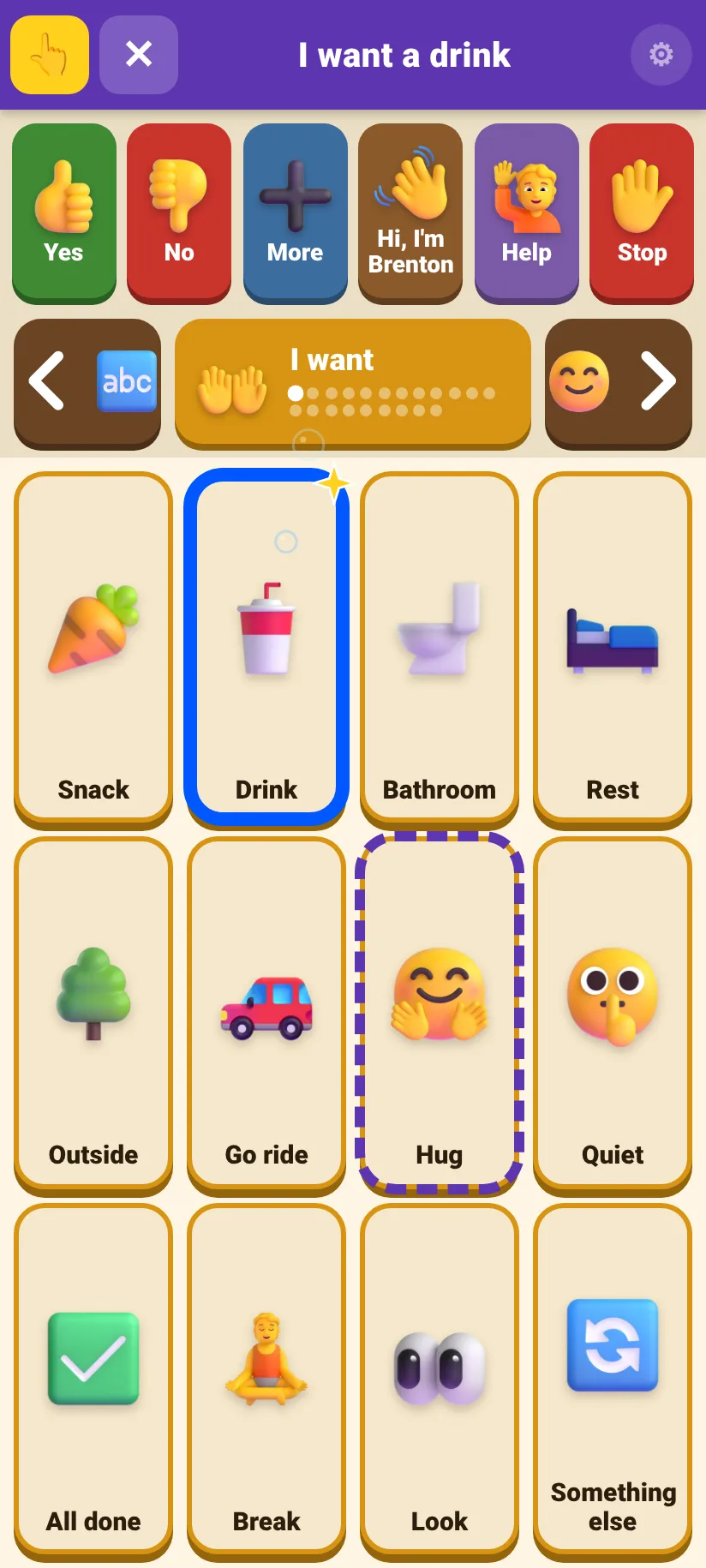 Modelling: the bar at the top is purple, with a hint button