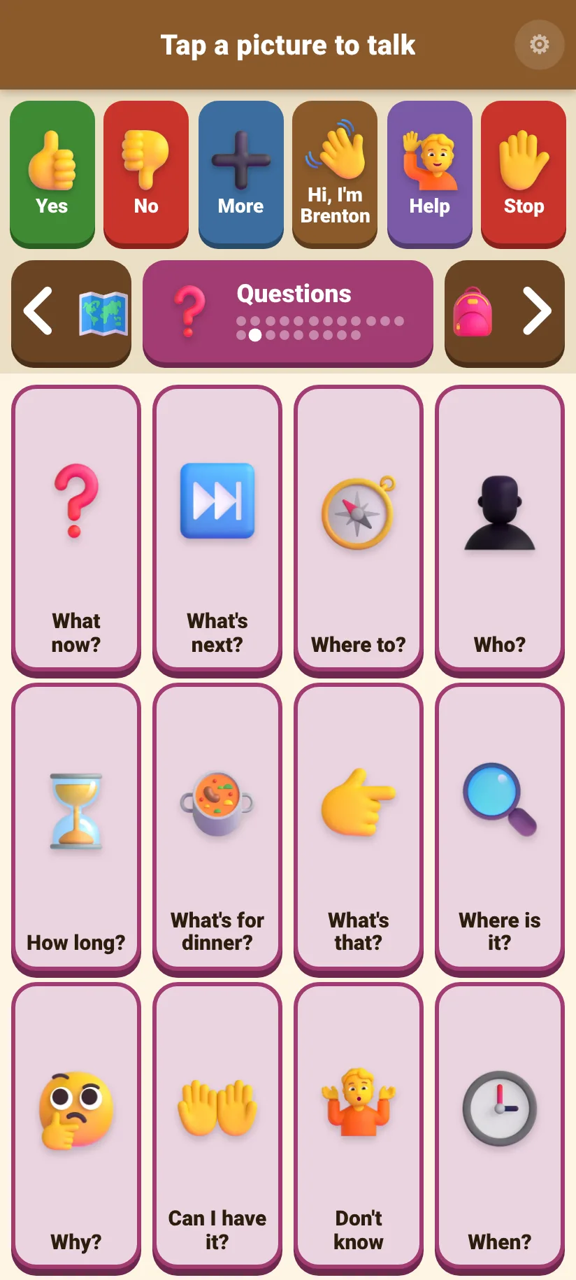 The Questions page