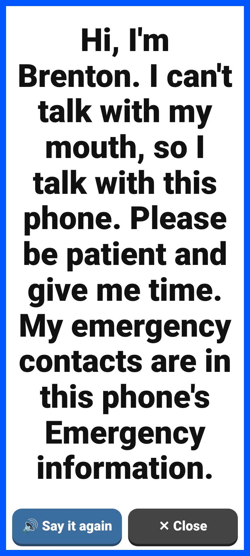 The about-me message, shown big